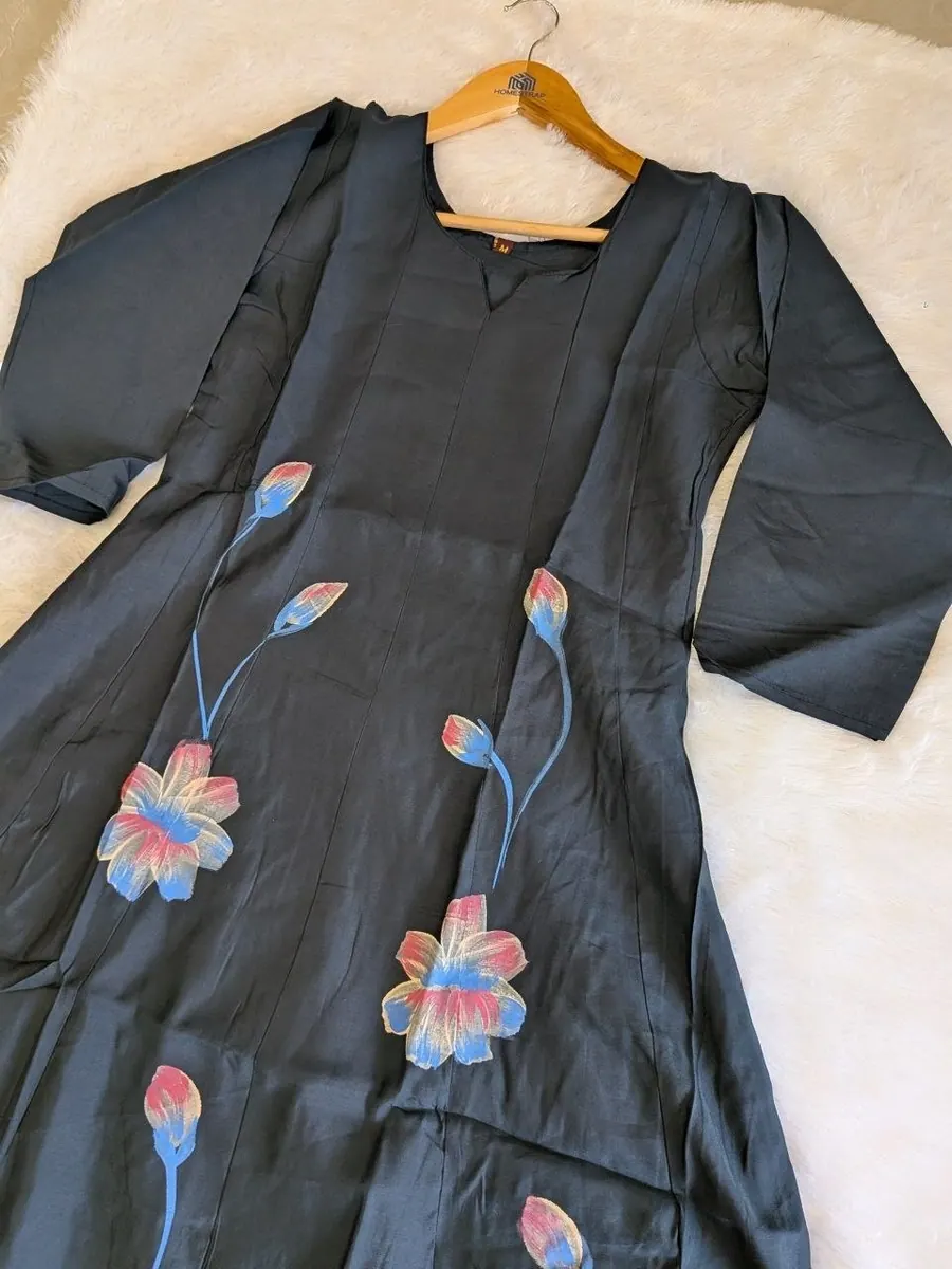 Dark Blue Mul Chanderi Hand Painted Frock