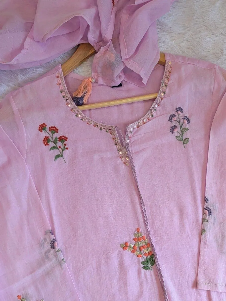 Soft Pastel Pink 3 Piece Pure Mul Cotton Set