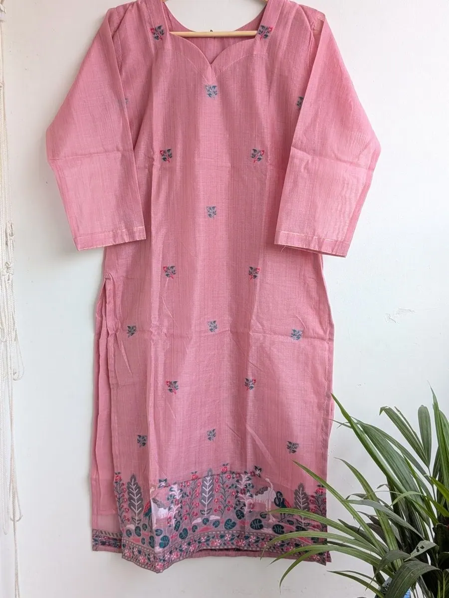 Blush Pink Jamdani Cotton 3 Piece Kurta Set