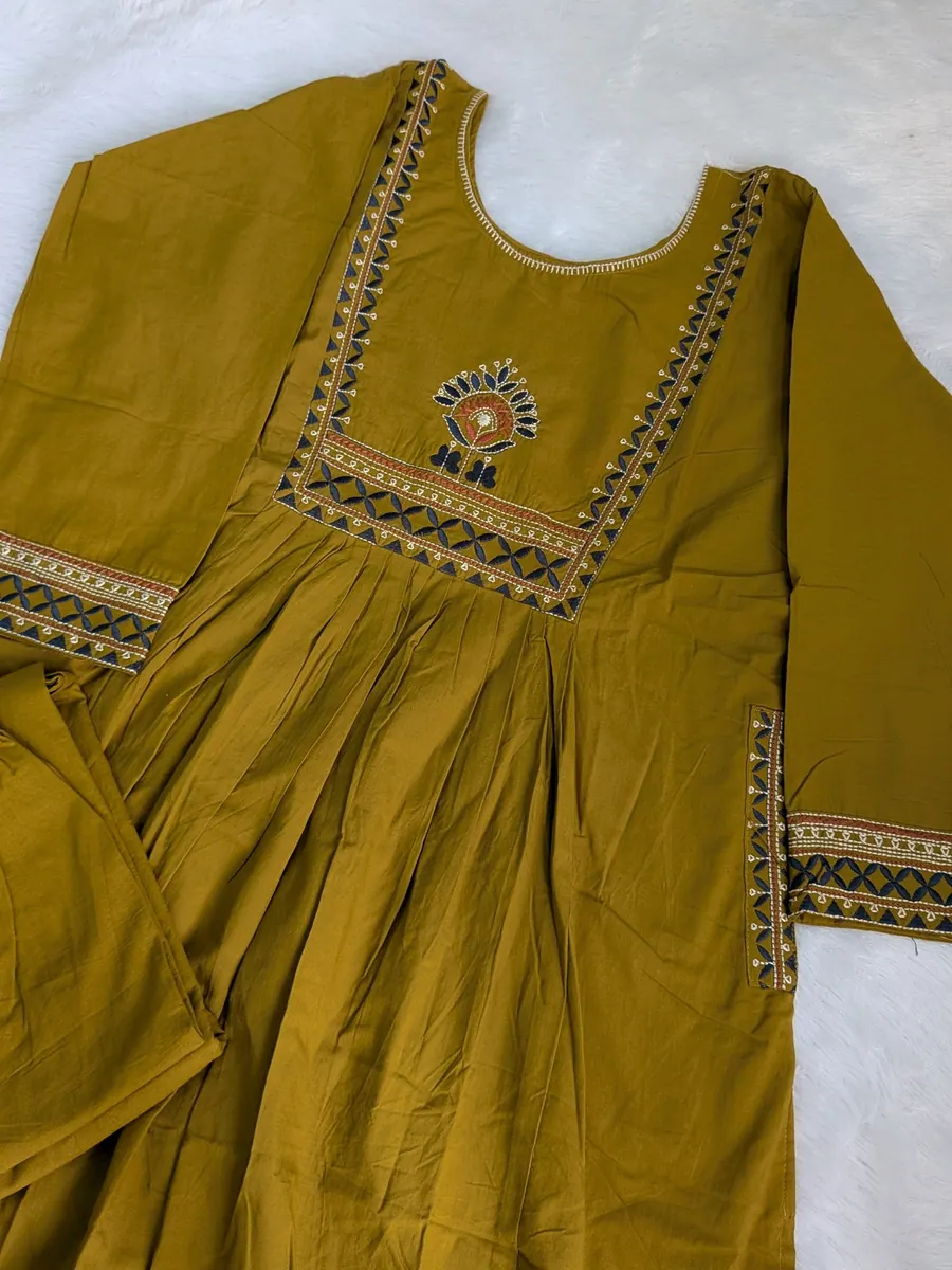 Mustard Yellow 2 Piece Cotton Kurta set With 2 Side Pockets