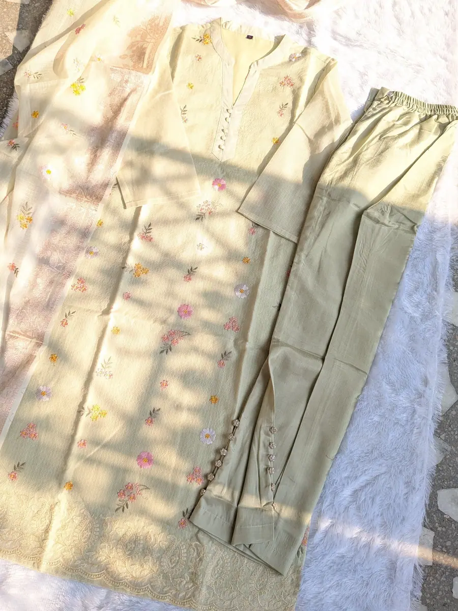 Pista Green Premium Kota Cotton 3 PC Set