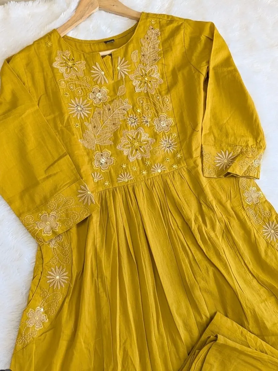 Mustard Yellow Mul Cotton 3 PC Kurta Set
