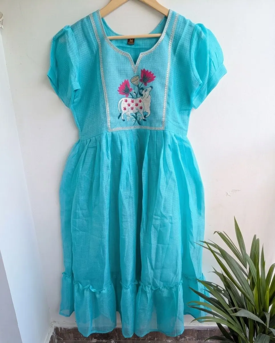 Sea Green Kota Cotton Frock