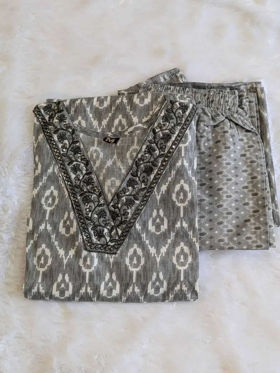 Grey Cotton Salwar Suit With Duppata