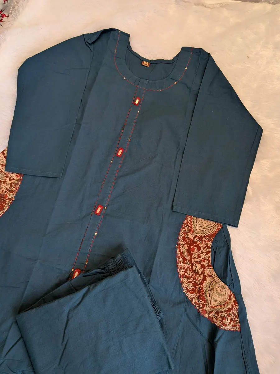 Dark Turquoise Blue 2 Piece A-Line Cotton Co-ord set